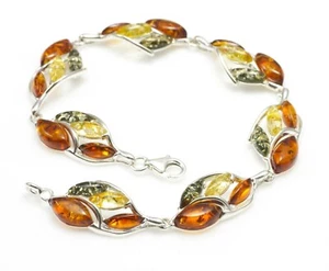 NATURAL BALTIC AMBER STERLING SILVER 925 JEWELLERY Gemstone BRACELET Certified - Picture 1 of 9