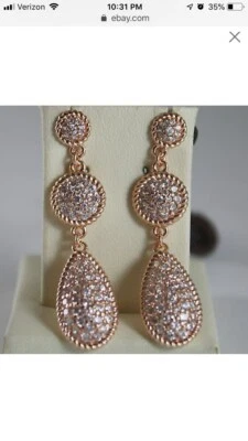 BRONZE EARRINGS, DROP & CUBIC ZIRCONIA B14ORB17, ROSE, BY REBECCA MADE IN ITALY - Image 1 of 4