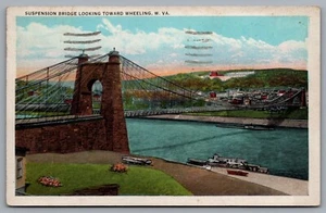 Postcard c1934 Wheeling West Virginia Suspension Bridge - Picture 1 of 2