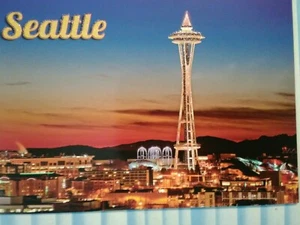 BEAUTIFUL AERIAL VIEW POST-CARD SPACE NEEDLE SEATTLE WASHINGTON. - Picture 1 of 12