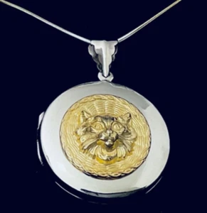 Sterling Silver 925 Gold Pet Cat animal Photo Memory Pill holder Round Locket - Picture 1 of 8