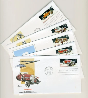 US FDC  1988 #2381 - 2385 Classic Automobiles PO Detroit MI Lot of 5 Covers SET - Image 1 of 4