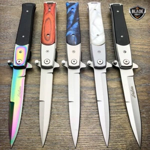 9" Italian Milano Stiletto Tactical Spring Open Assisted Folding Pocket Knife - Picture 1 of 7
