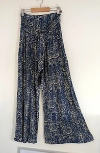 Pantalones American Original Rewash para mujer azul rayón pierna ancha con cinturón talla pequeña - Imagen 1 de 7
