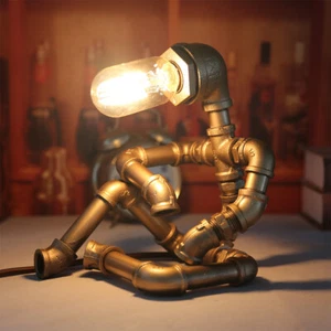 Retro Robot Water Pipe Desk Light Steampunk Industrial Vintage Table Lamp Gift - Picture 1 of 9