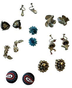 LOTE de pendientes vintage Japón clip perlas de imitación pedrería tornillo trasero 8 pares - Imagen 1 de 16