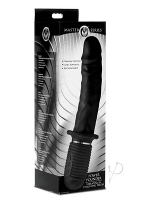 Master Series Power Pounder Vibrating and Thrusting Silicone Dildo - Black - Image 1 of 4