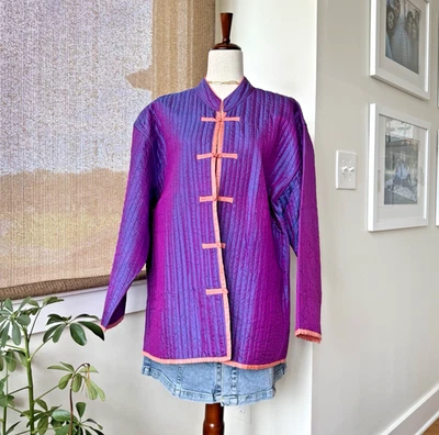 Chaqueta kimono reversible de seda acolchada de gran tamaño pequeña Sam Hilu’s Classics para mujer Foto 1 de 4