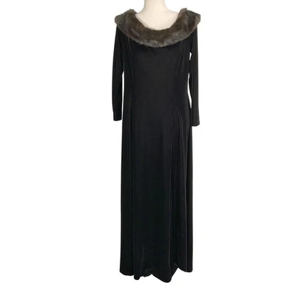 Cachet Dress Women 16 Black Velvet Faux Fur Off Shoulder Formal Gown Cos Play - Image 1 of 4