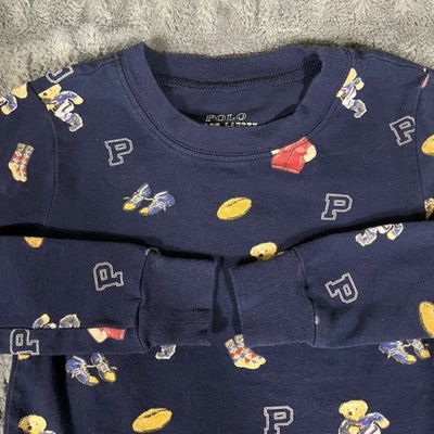 Polo Ralph Lauren Kids Navy Bear Football Print Long Sleeve Pajama Top Size 8 - Image 1 of 4