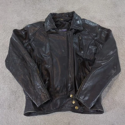 Protech Leather Motorcycle Jacket Womens Small Black Biker Waterproof Windproof - Image 1 of 4