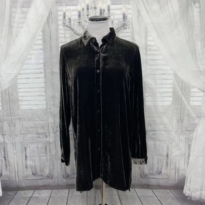 Eileen Fisher Size XS Long Sleeve Velvet Shirt Woodland Green Button Silk - Picture 1 of 9