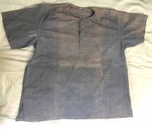 Camisa 100% Algodón Kurtha Azul Gris X Grande Ancha Nueva Fuera de Uso Hecha en la India - Imagen 1 de 7
