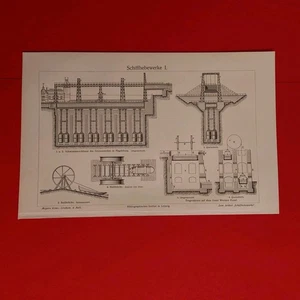 Orig.(1908) Holzstich  Schiffshebewerke  - Bild 1 von 2