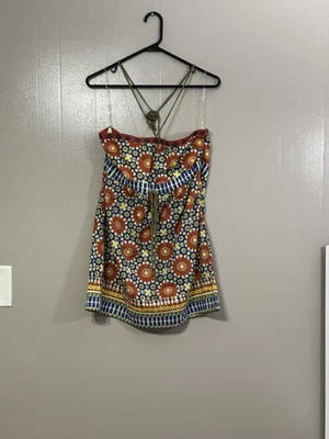 Camiseta sin mangas XXI floral halter para mujer talla L azul crema naranja informal C94 Foto 1 de 4