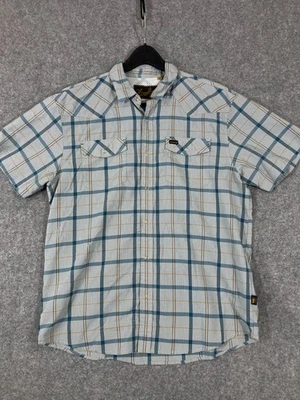 Howler Brothers Western Shirt Mens M Gray Blue Plaid Pearl Snap Short Sleeve - Image 1 of 4