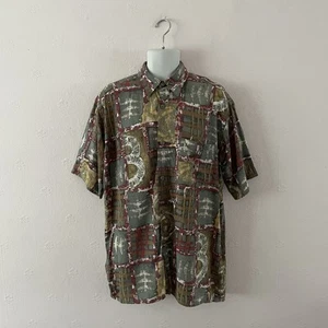 VINTAGE ST MICHAEL CRAZY PRINT SHIRT - M - GREEN - RETRO FUNKY ABSTRACT M&S - Picture 1 of 4