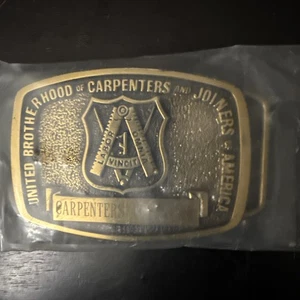 VTG Carpenters Labor Union Brass Belt Buckle, 3" X 2” 132 Joiners Brotherhood - Picture 1 of 4