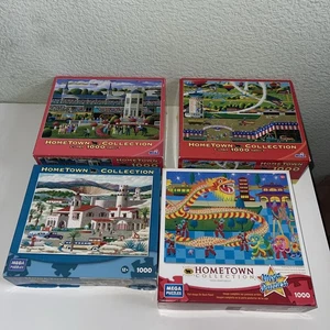 Hometown Collection 1000 pc x 4 jigsaw Puzzle set by Mega brand made in USA VGC - Picture 1 of 5