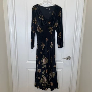 Maxi Vestido Y2K Vintage Terciopelo Aplastado Floral Oscuro Capricho Fairygrunge Negro 6 - Imagen 1 de 4