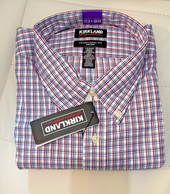 Kirkland Signature Men’s Traditional Fit Dress Shirt, Red, 17.5, 32/33 - Image 1 of 2
