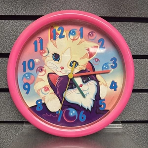 Lisa Frank Vintage Pink/Red Kitty Cat Clock | 9.5" | Tested/Working | Ships Fast - Picture 1 of 5