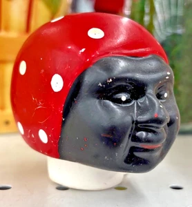 Antik schwarz Volkskunst Südstaat Puppenkopf Teekanne Deckel Keramik gepunktet Kopftuch - Bild 1 von 6