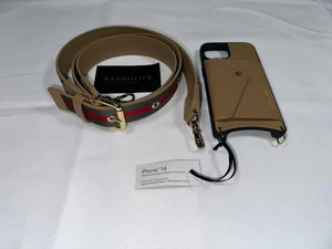 Bandolera Bandolera iPhone 14 Cuero Tostado Tono Dorado Herrajes Rojo Verde Correa - Imagen 1 de 6