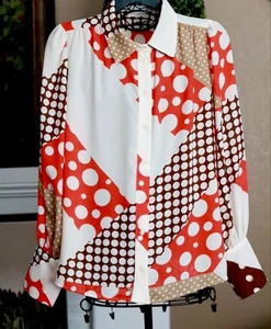 Eva Mendes by New York & Co Kelsey Blouse, Ivory/Orange/Brown, Size Medium - Picture 1 of 17