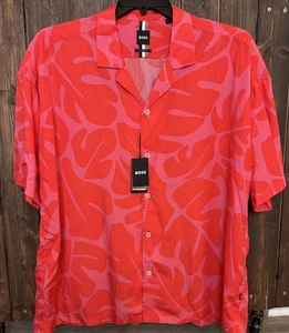 Hugo Boss Men's XL Relaxed Fit Drew Camp Short Sleeve Button Up Shirt NEW $178 - Picture 1 of 13