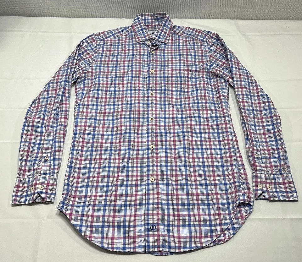 David Donahue Shirt Mens Small Blue Pink Plaid Long Sleeve Button Up Dress Shirt - Image 1 of 4
