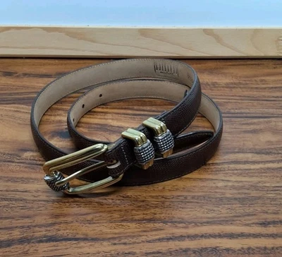 Cinto BRIGHTON Classics 4B608 couro genuíno lagarto em relevo marrom EUA L 34 vintage - Imagem 1 de 4