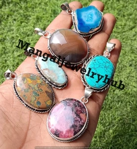 Lot! Turquoise & Mix Gemstone 10PCS Pendants 925 Sterling Silver Plated Jewelry - Picture 1 of 5