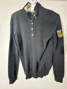 Ralph Lauren Nautical Black Half-Button Pullover Sweater Gold Emblem Women’s Med - Picture 1 of 4