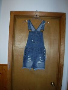 Overall Jean Shorts size SM SO Med Indigo Blue ,5 pockets ,98% cotton 2% spandex