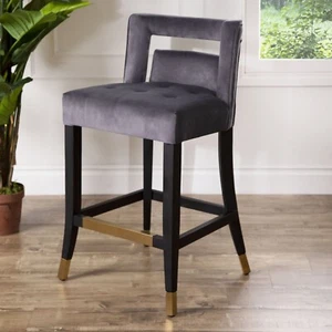 Abbyson Jemma Velvet Counter Stool with Gold Accents - Grey - New - Picture 1 of 9