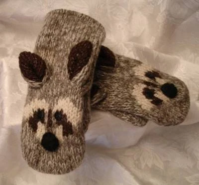 deLux ~ MITONES MAPACHE Tejido ADULTO Gris GRIS FORRO POLAR Disfraz SOMBRERO SEPARADO Foto 1 de 4