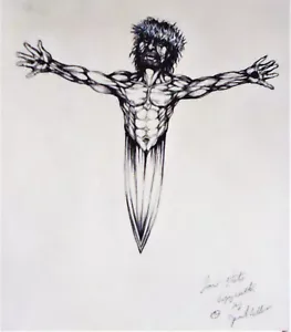 original handgezeichneter Kugelschreiber Illustration Christ Dolch - Bild 1 von 1