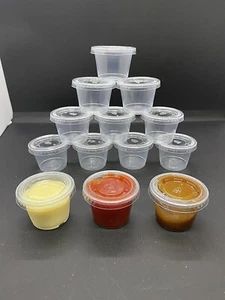 Clear Plastic Chutney Cups Lids Sauce Pots Deli Dessert Condiment Reusable - Picture 1 of 7