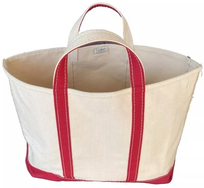 LL Bean Boat & Tote Stiff Canvas Bag White Red Extra Large Vintage Made in USA - Image 1 of 4