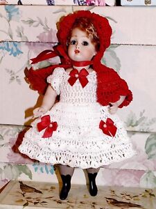 Antique Doll Christmas Dress Cape & Pants for 9" All Bisque Doll Valentine Dress