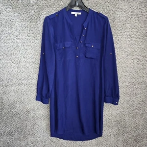 Daniel Rainn Dress Womens Large Blue Sheer Pockets Shirt Dress Long Sleeve - Picture 1 of 7