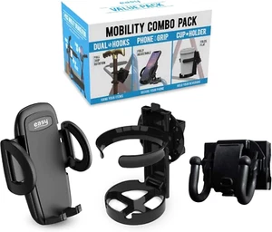 Mobility Combo Pack, Hook, Phone and Cup Holder for Walker, Portable Beverage Ho - Picture 1 of 9