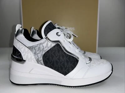 NEW MICHAEL KORS Size 10 Women's Shoes Sneaker Wedge Black White MK CRISTA $255  - Image 1 of 4