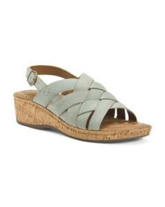NEW BORN BLUE LEATHER WEDGE COMFORT SANDALS SIZE 8 M - Picture 1 of 2