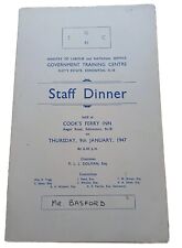 Vintage Menu 1947 Staff Dinner Ministry Of Labour Edmonton N18. 