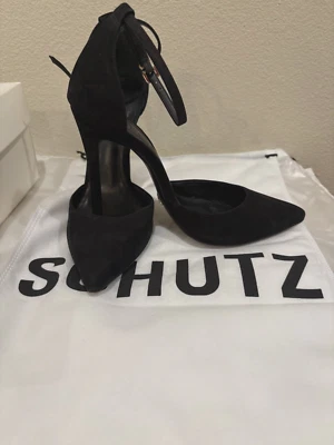 Schutz "Irma" Mujer Negro Punta Gamuza Zapatos Talla 7 Hebilla Cierre Cuero  Foto 1 de 4