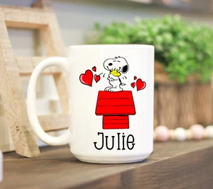 Personalised Mug Cup Boxed Boys Girls Birthday Childrens Snoopy Woodstock Gift - Picture 1 of 13