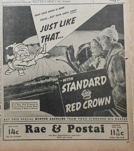 1939 newspaper ad for Standard Red Crown Gas - Snappy recommends for winter - Picture 1 of 1