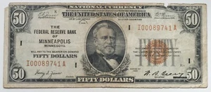 1929 $50 Fifty Dollar Minneapolis Minnesota National Currency Note - Picture 1 of 2